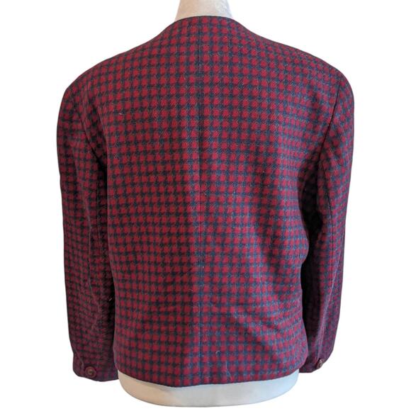Pendleton Vintage Red Houndstooth Pure Virgin Wool Blazer Size 12 - Picture 2 of 5